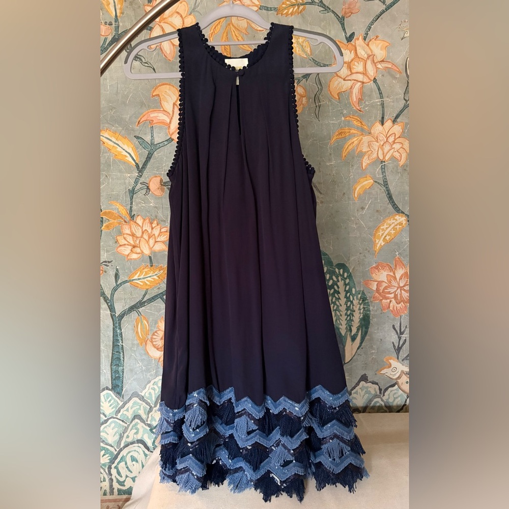 Maeve Navy Dress with Fringe Detail Size 2
